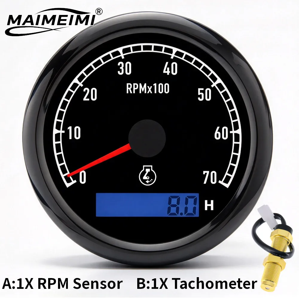 N Universal 80MM Tachometer for Car & Boat, Pointer Tacho Gauge With LCD Hour Meter, Waterproof RPM Gauge Meter 12V/24V