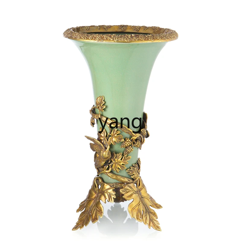 

LXL Luxury Vase Ceramic Inlaid Copper Decoration Creative Vintage Ornament Flower Holder