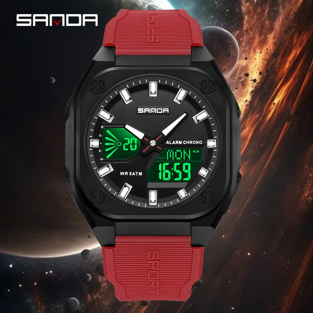 SANDA 6268 Sports Electronic Watch Men Multifunction Outdoor Students Wristwatch Alarm Clock Waterproof Luminous Digital Watches