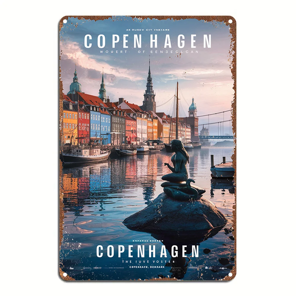 لافتة فنية جدارية معدنية كوبنهاغن العتيقة - ديكور من الألومنيوم يتميز بعلامات مميزة، مثالية لديكور الغرفة #4