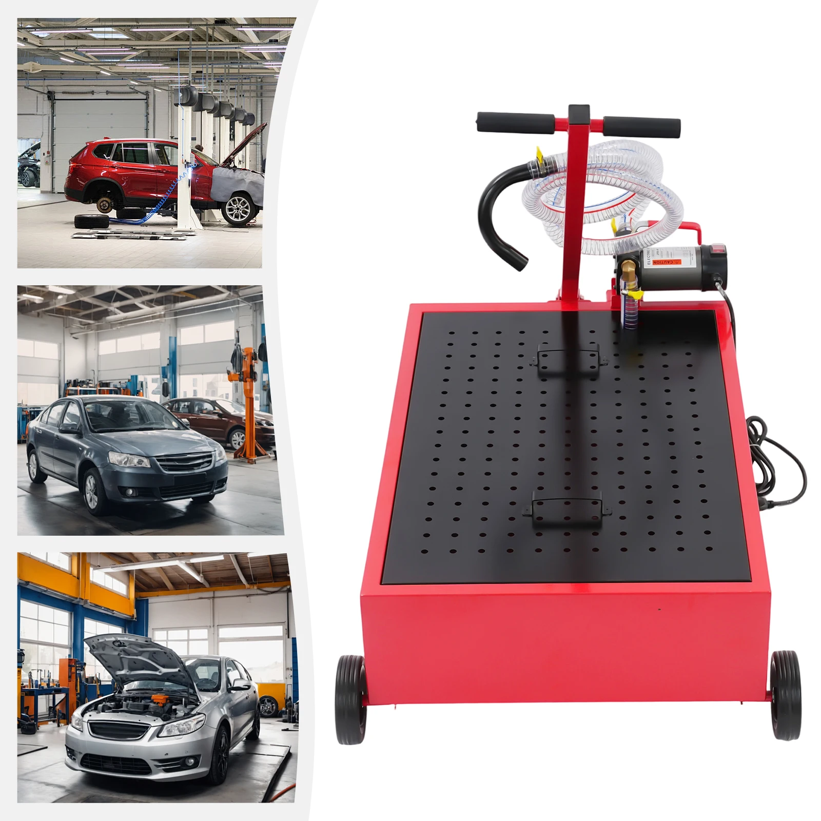 

Масло сливной поддон с насосом — электрический насос 20 галлонов, 110 В (120 Вт), шланг 8 футов, 4 колеса (2 запираемые), стальное электростатическое распыление