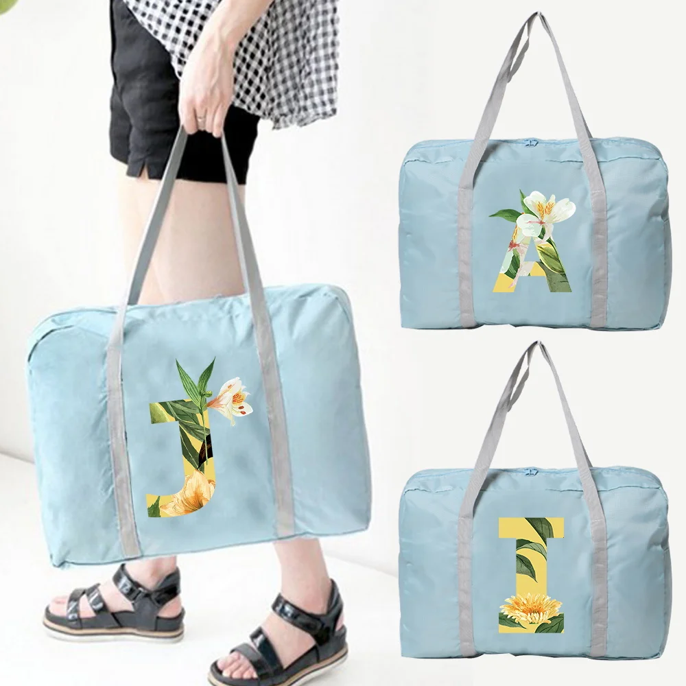 

Large Capacity Lightweight Travel Handbag Floral Letter Series Minimalist Foldable Handbag Vacation Fitness Portable Handbags