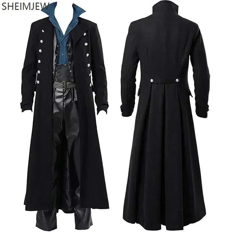 Medieval Men's Pirate Costume Steampunk Vintage Trench Coat Gothic Tuxedo Jacket Victorian Carnival Party Cosplay Jacket Coat