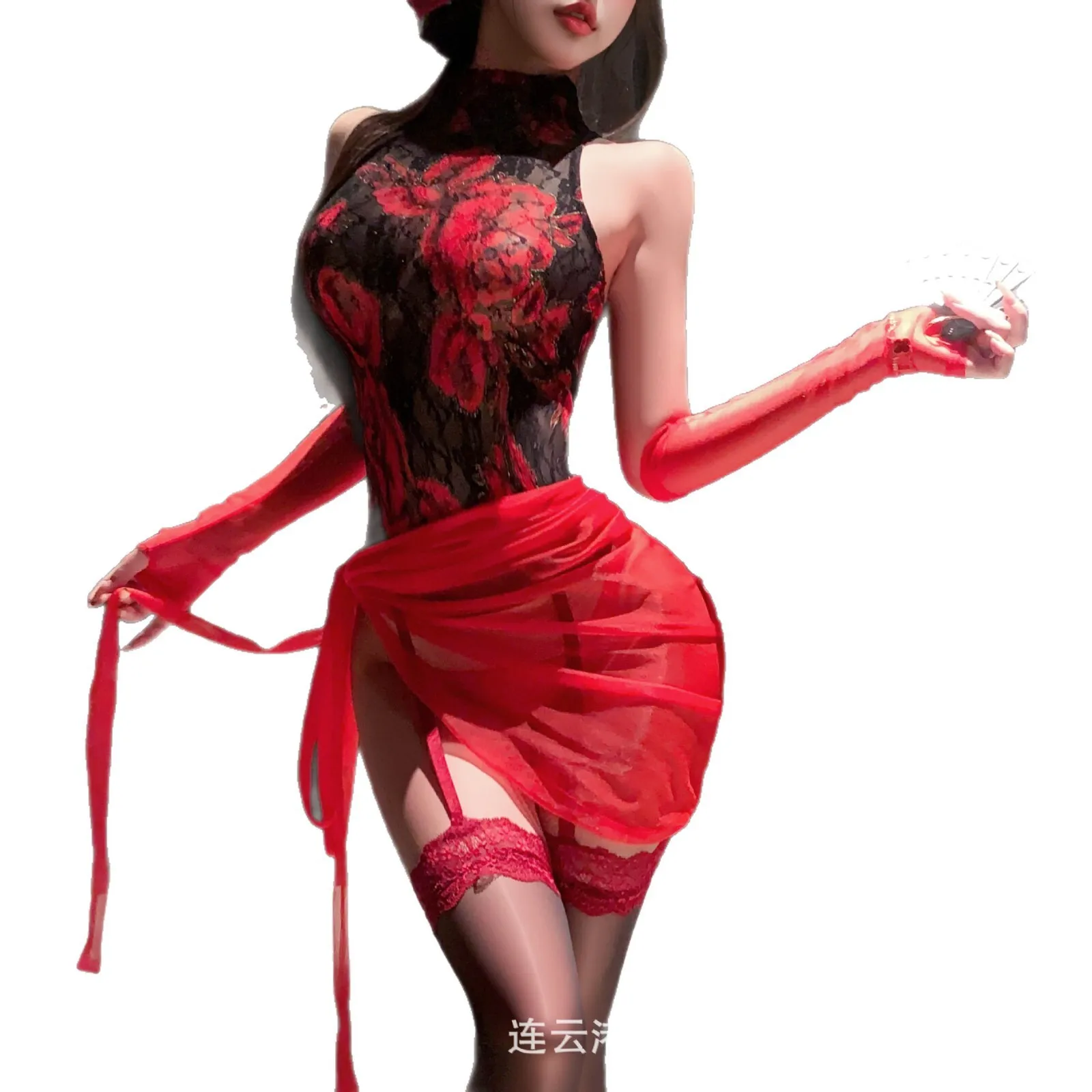 

Sexy Lace-up Nightwear Pure Desire Style Small Bust Uniform Easy-to-remove Cheongsam Dress For Women Charming Nightclub VXNP