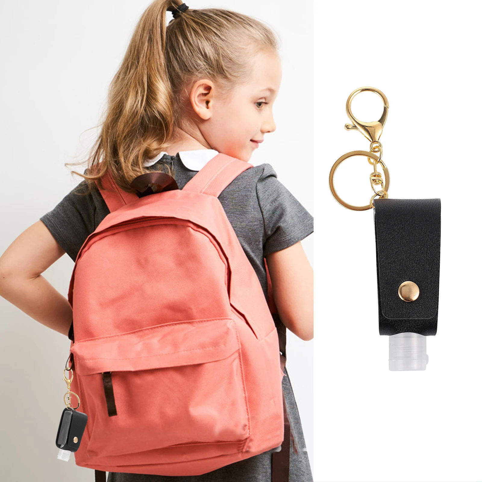 2pcs Hand Case Keychain PU Cover Plastic Empty Bottle Travel Refillable Lightweight Portable Outdoor Use