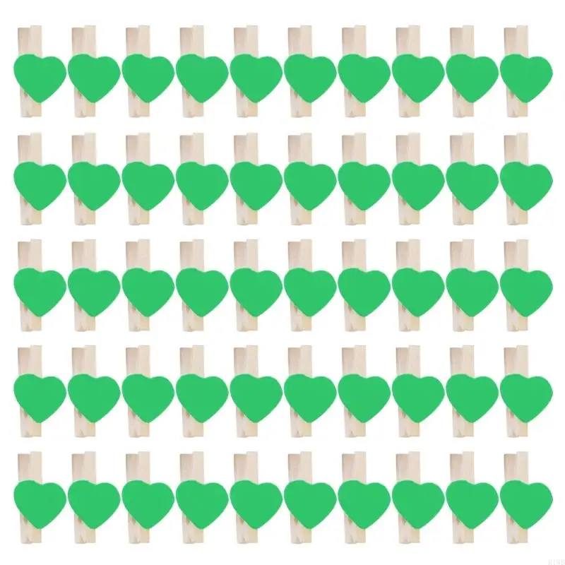 R1WB Decorative and Practical Wooden Clamps Heart Pegs Clothespin 50PCS