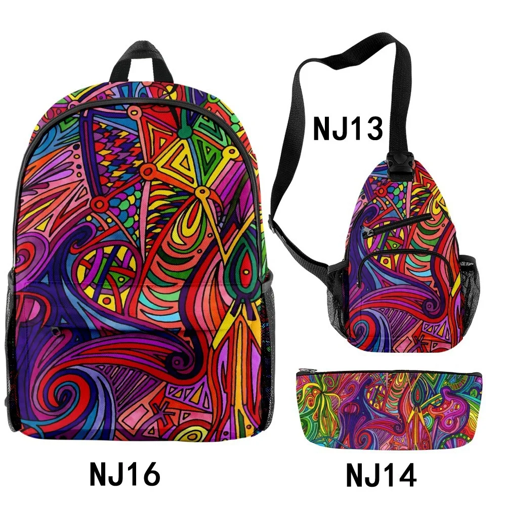 

Cartoon Novelty Cool Abstract patterns 3D Print 3pcs/Set pupil School Bags Travel Laptop Backpack Chest Bag Pencil Case