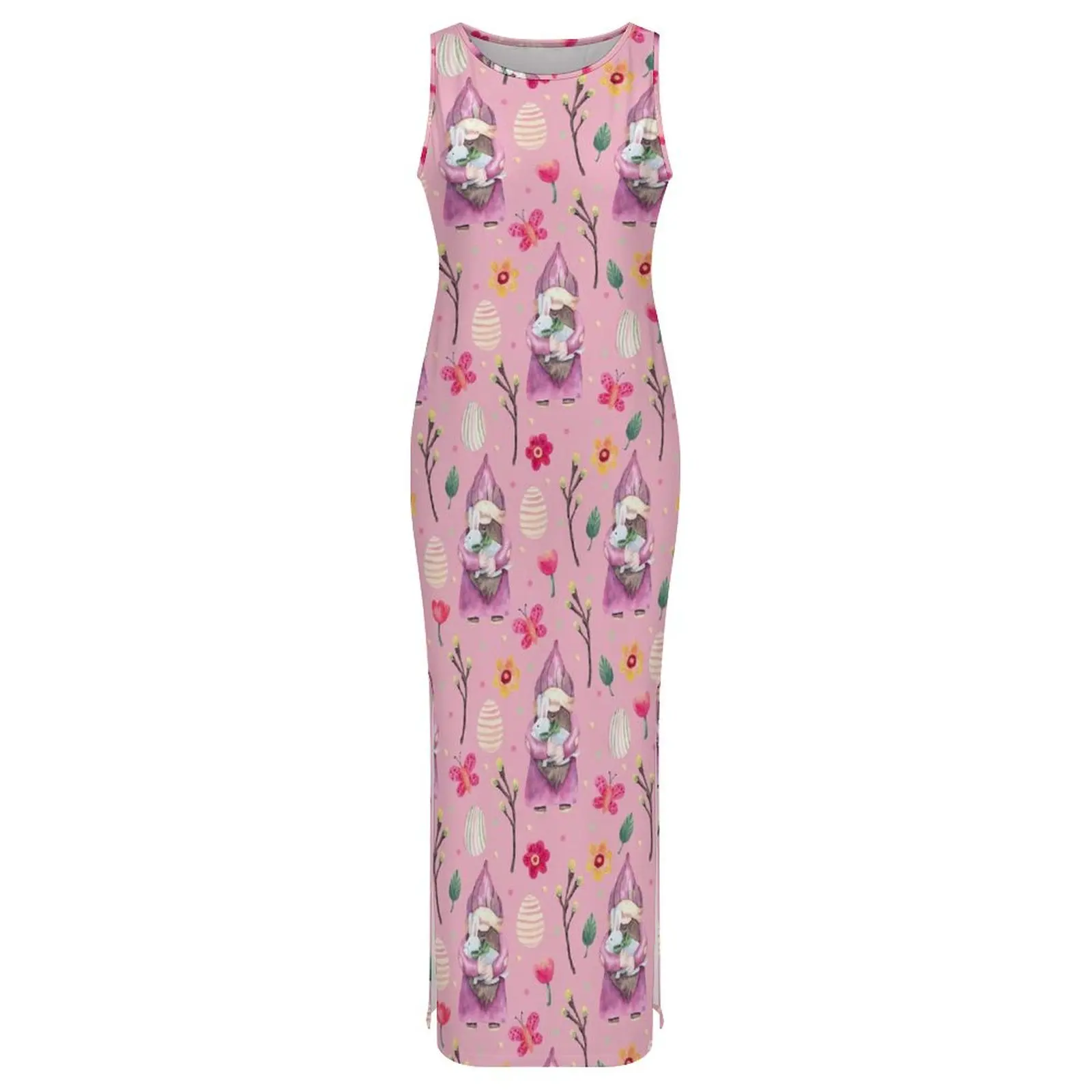 Senhoras bodycon vestido elegante rosa dia de páscoa maxi vestidos férias bonito coelho impressão sem mangas moda vestido gráfico tamanho grande