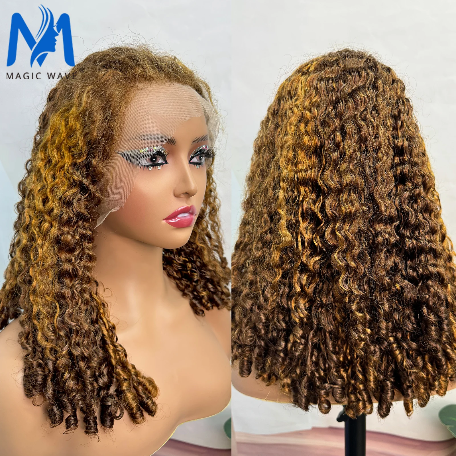 

13x4 Transparent Lace 250% Density Piano Color Double Drawn Burmese Curly Human Hair Wigs for Women Brazilian Remy Bob Hair Wig