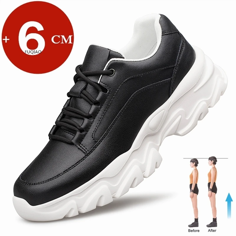 

New Big Size Unisex Elevator Shoes Cow Leather Lift Sneakers Height Increase Insoles 6CM Man Daily Height Increasing Sport Shoes