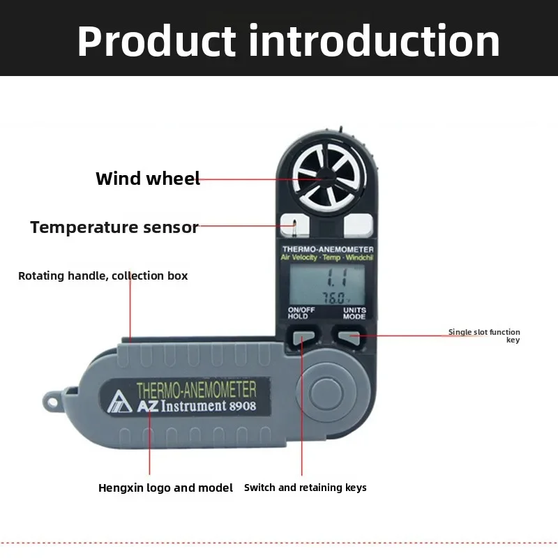 

AZ8908 2-in-1 Portable Foldable Anemometer, Digital Anemometer Accurate Temperature Measurement TOOL