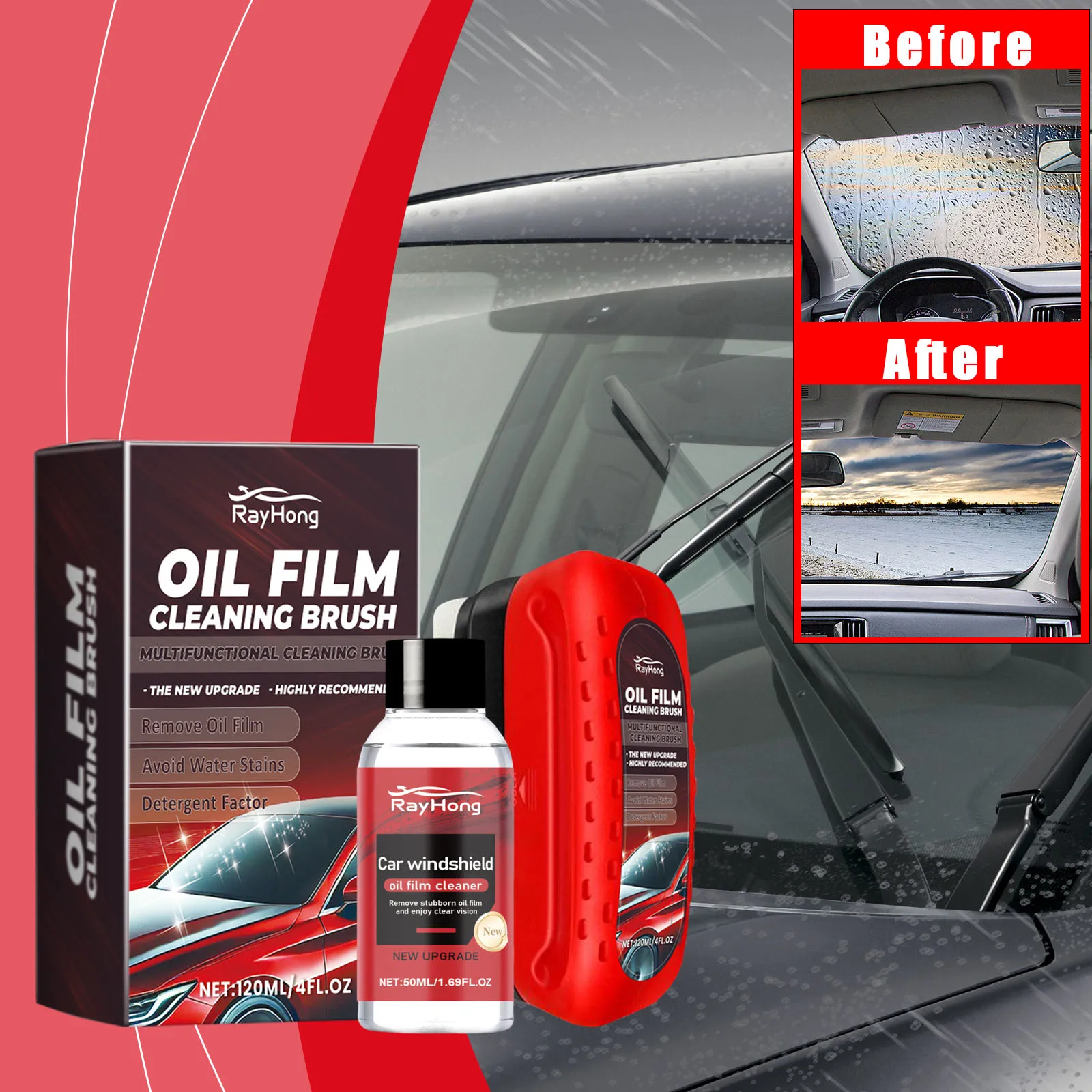 1/2Set Car Glass Oil Film Remover Powerful Windshield Cleaner Car Glass Sponge Cleaning Brush Water Spots Stain for Car Cleaning