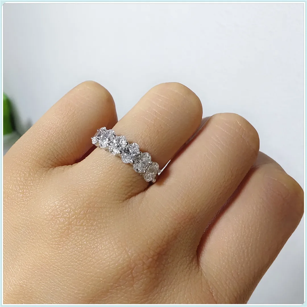 10K Solid Gold Lab-Grown Diamond 0.3CT 6-Diamond Oval Eternity Ring for Engagement Custom Wholesale