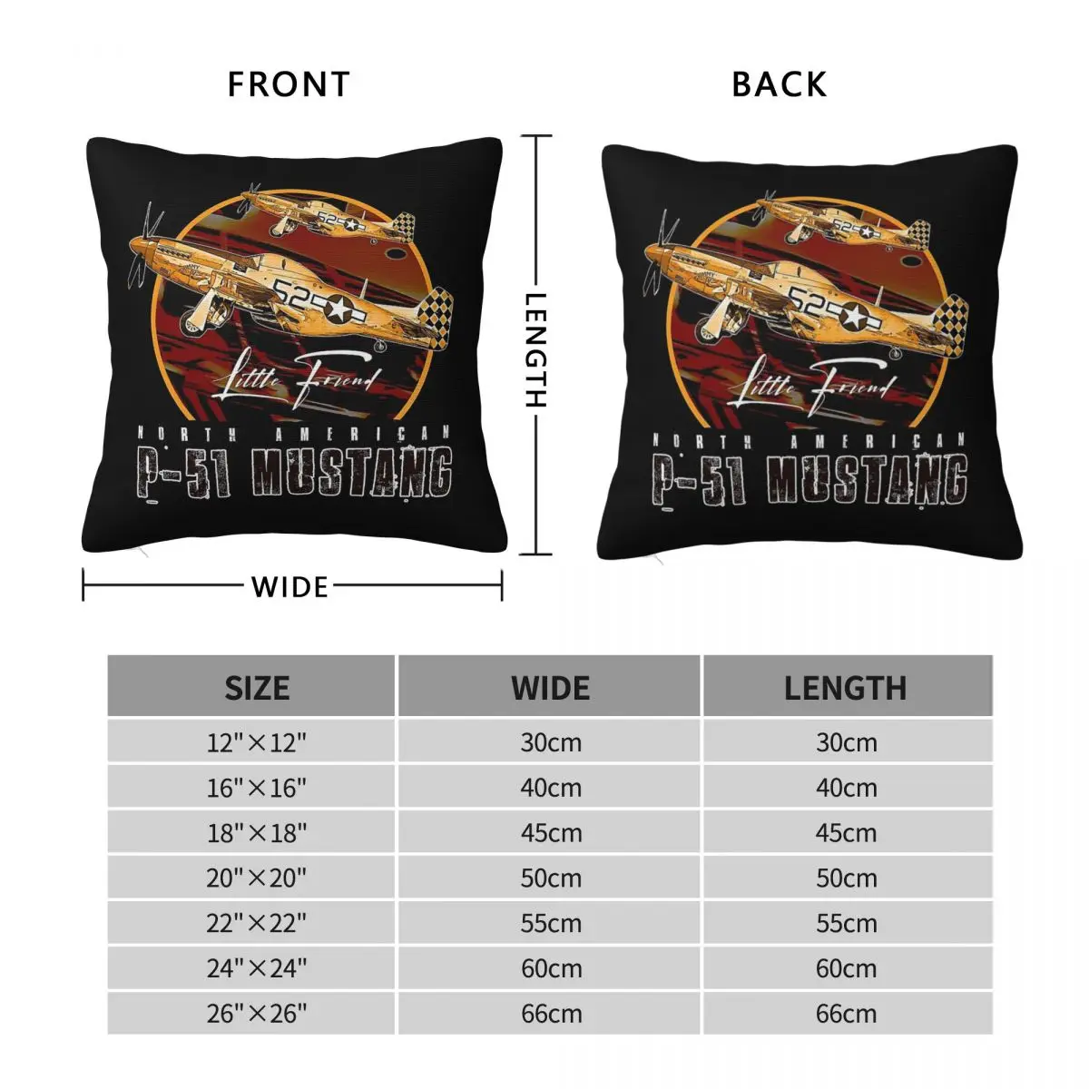 North American Aviation P-51 Mustang Pillowcase Polyester Linen Velvet Printed Decor Throw Pillow Case Room Cushion Cover 18