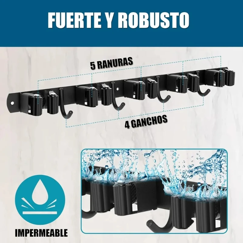 1 قطعة حامل ممسحة الحائط مع 5 مواضع و 4 خطافات من الفولاذ المقاوم للصدأ أدوات المطبخ الحمام تخزين الرف توفير المساحة