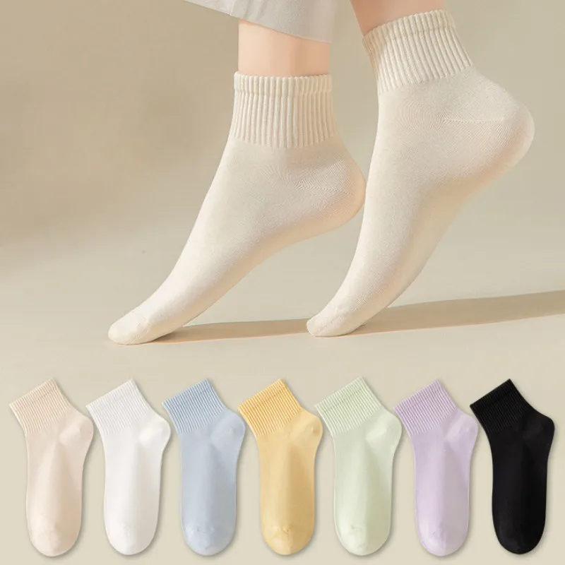 Women Solid Color Cotton Ankle Socks Female Soft Knitted Short Sock Girls Sweat Absorbent Breathable Sport Casual Quarter Socks