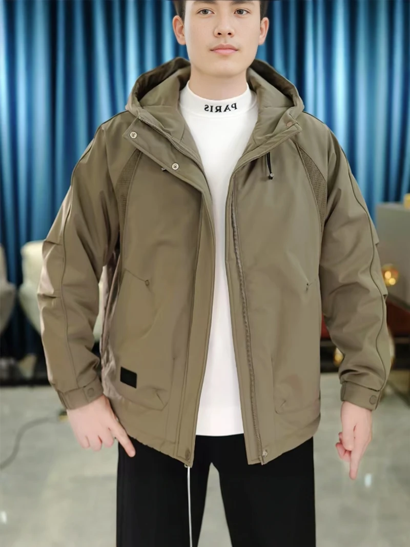 

Autumn Winter Thiened Casual Hooded Workwear Cotton Jaet Youth Faion Warm Windproof Outdoor Clothing Polyester Filling