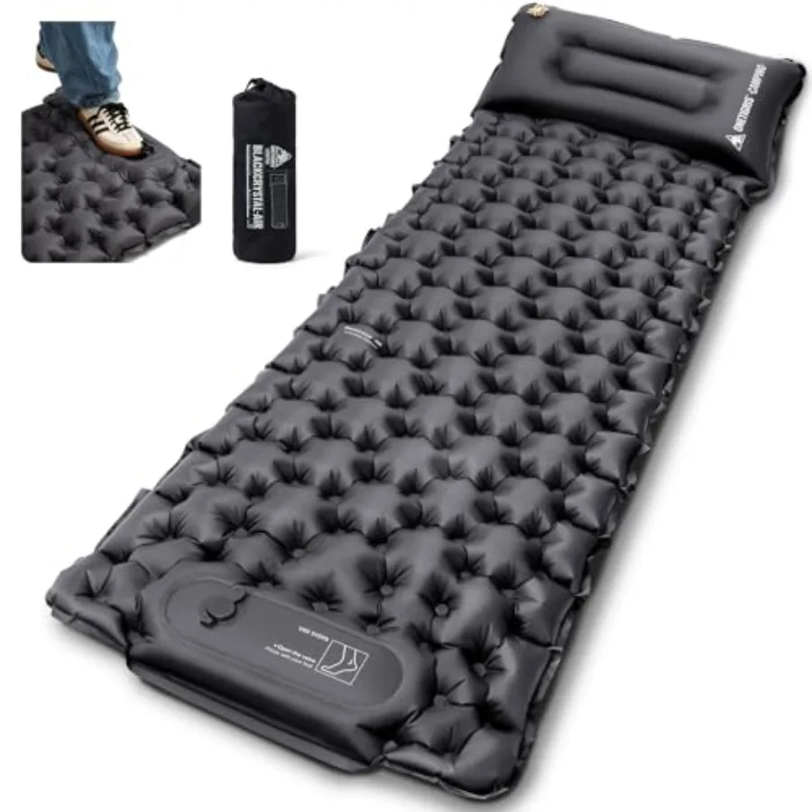 

Blackcrystal Sleeping Pad Ultralight Camping Sleeping Pad with Pillow Built-in Feet Pump Inflatable Sleeping Mat Compact for Ca
