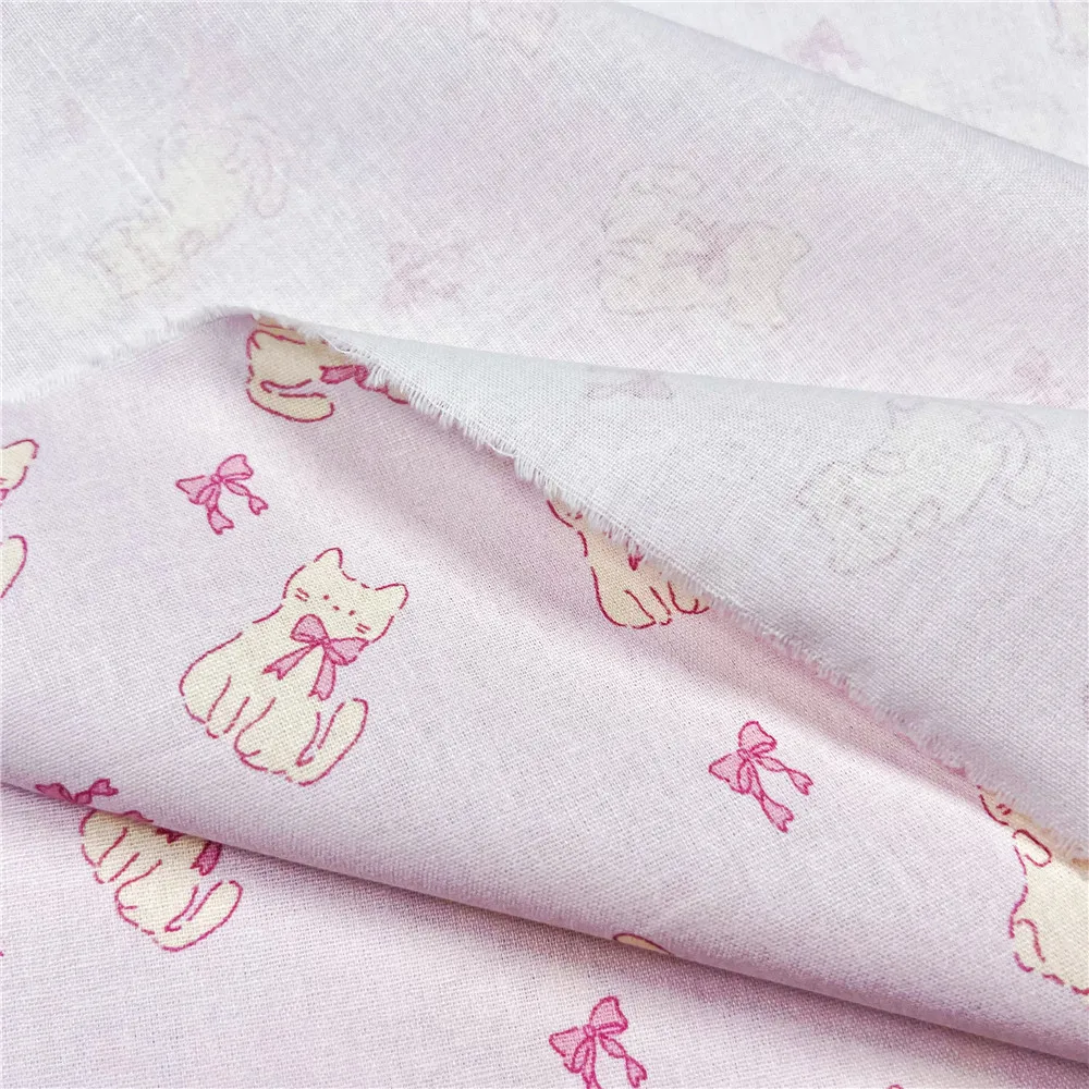 Pink bow mini kitten Cotton Fabric for Tissue Sewing Quilting Fabric Needlework Material DIY Handmade Craft