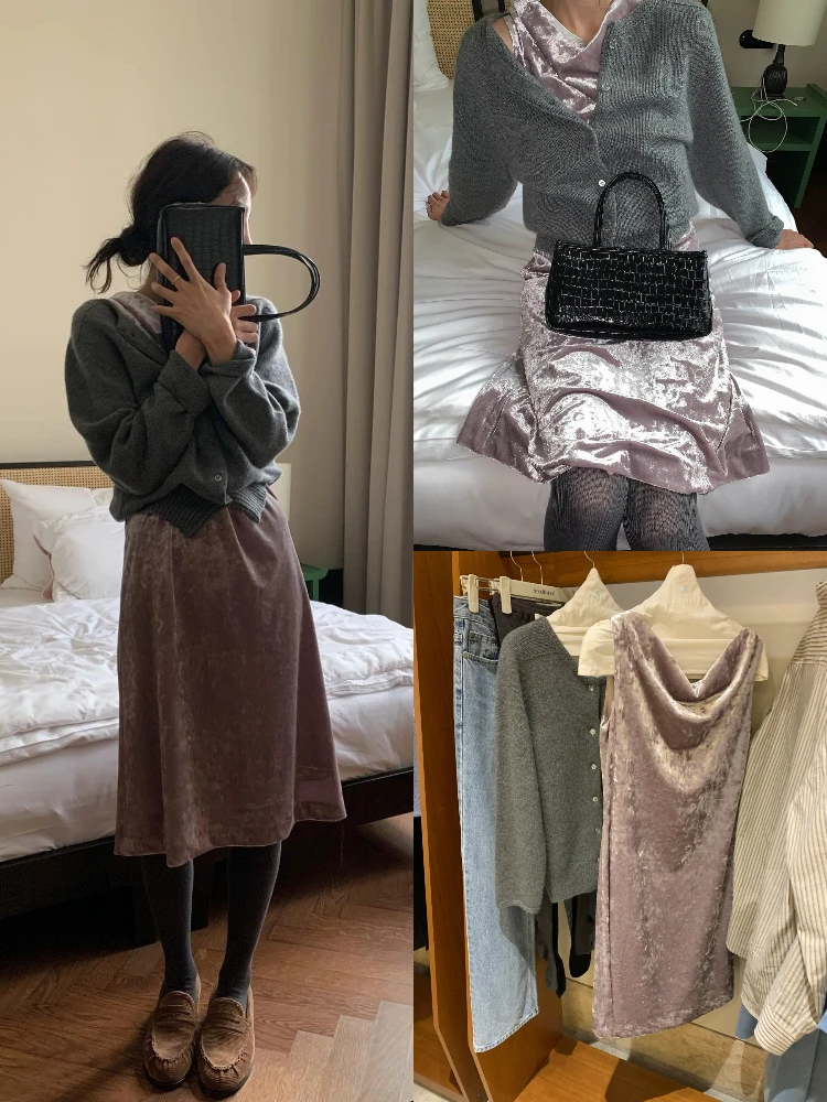 

Smothmood Бархатный вязаный кардиган Dr Pure Color Повседневная длинная све круглая юбка трапециевидной формы на одной пуговице