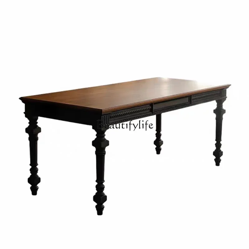 

ls 51American light luxury solid wood dining table French retro dining table