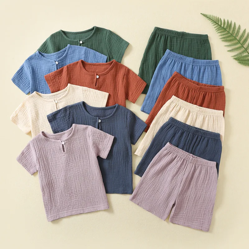 ベビーセット-夏用-薄手二重ガーゼセット-子供服-ベビー-ツーピースセット-エアコン対応-ラウンジウェア