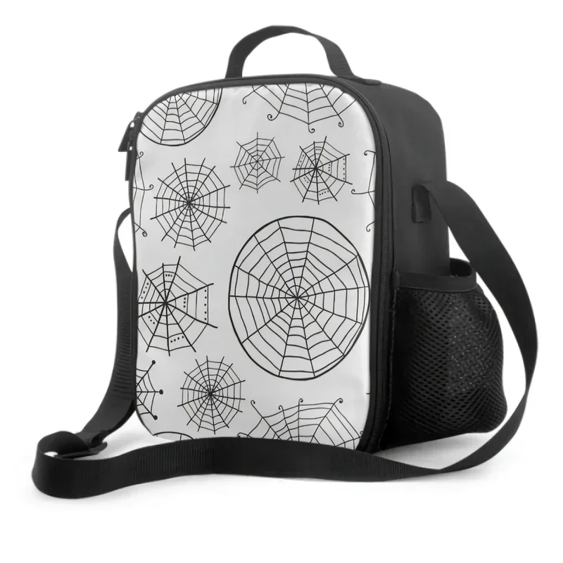 Halloween Spiderweb Lunch Box Women Lunch Bag with Water Bottle Holder Kids Cooler Bag Insulated Lunchbox for Boys and Girls