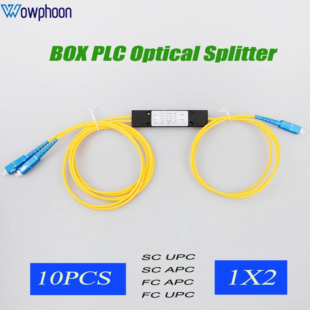 

10PCS PLC сплиттер 1x2 PLC Волоконно-оптический сплиттер в коробке ABS SC FC оптическая коробка APC UPC 1:2 PLC сплиттер производитель подгонял