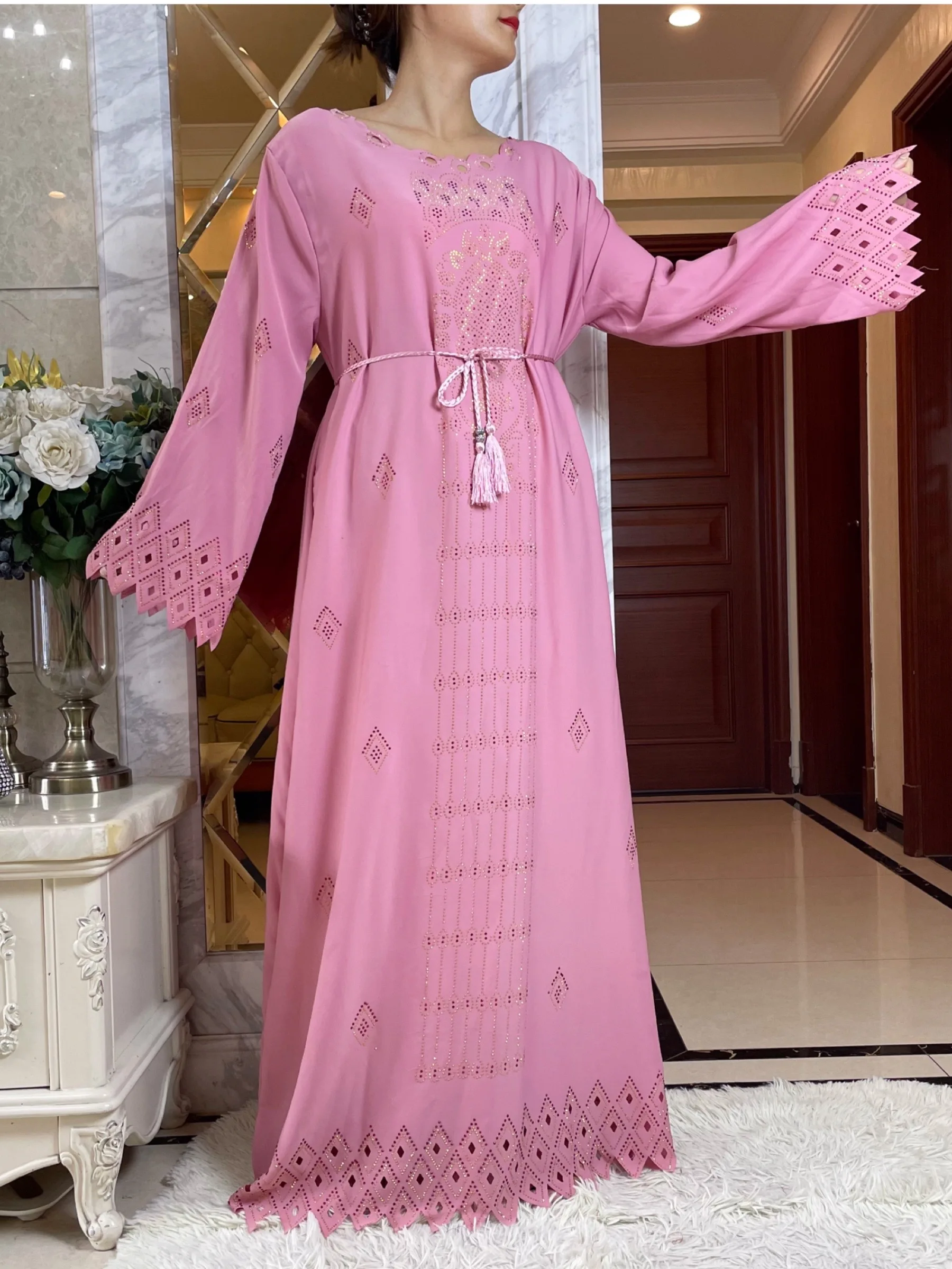 2024 moda diamantes oco design abaya ramadan eid fechado longo abaya dubai feminino vestido muçulmano modesto roupas islâmicas