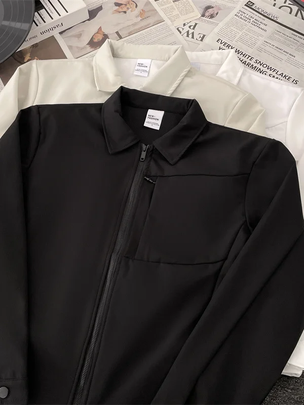 

Casual Men's Outdoor Sports Jaet Spring Autumn Trendy Brand Turn-down Collar Loose Fit Regular Sve Length Zipper Closure