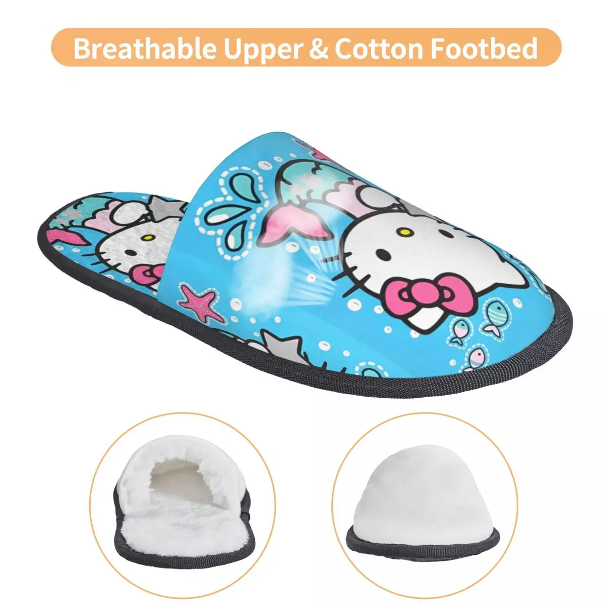 Hallo Kitty Meerjungfrauen Meer Winter Haus Hausschuhe Schlafzimmer Cartoon Weiche Haushalts Fell Hausschuhe Rutschen Anti-skid