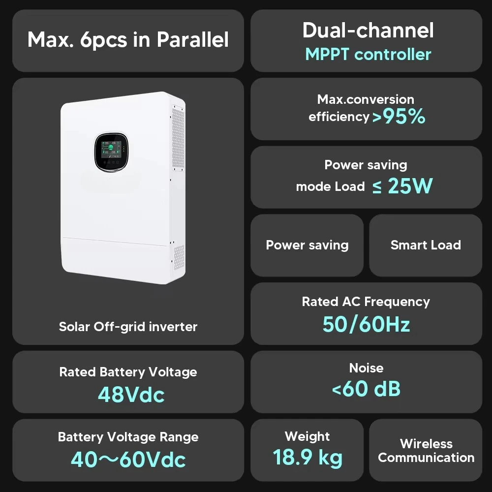 48V 10kW Hybrid Solar Inverter Off Grid AC String Inverter 120V 60HZ Split Phase Pure Sine Wave Solar Inverter Built in