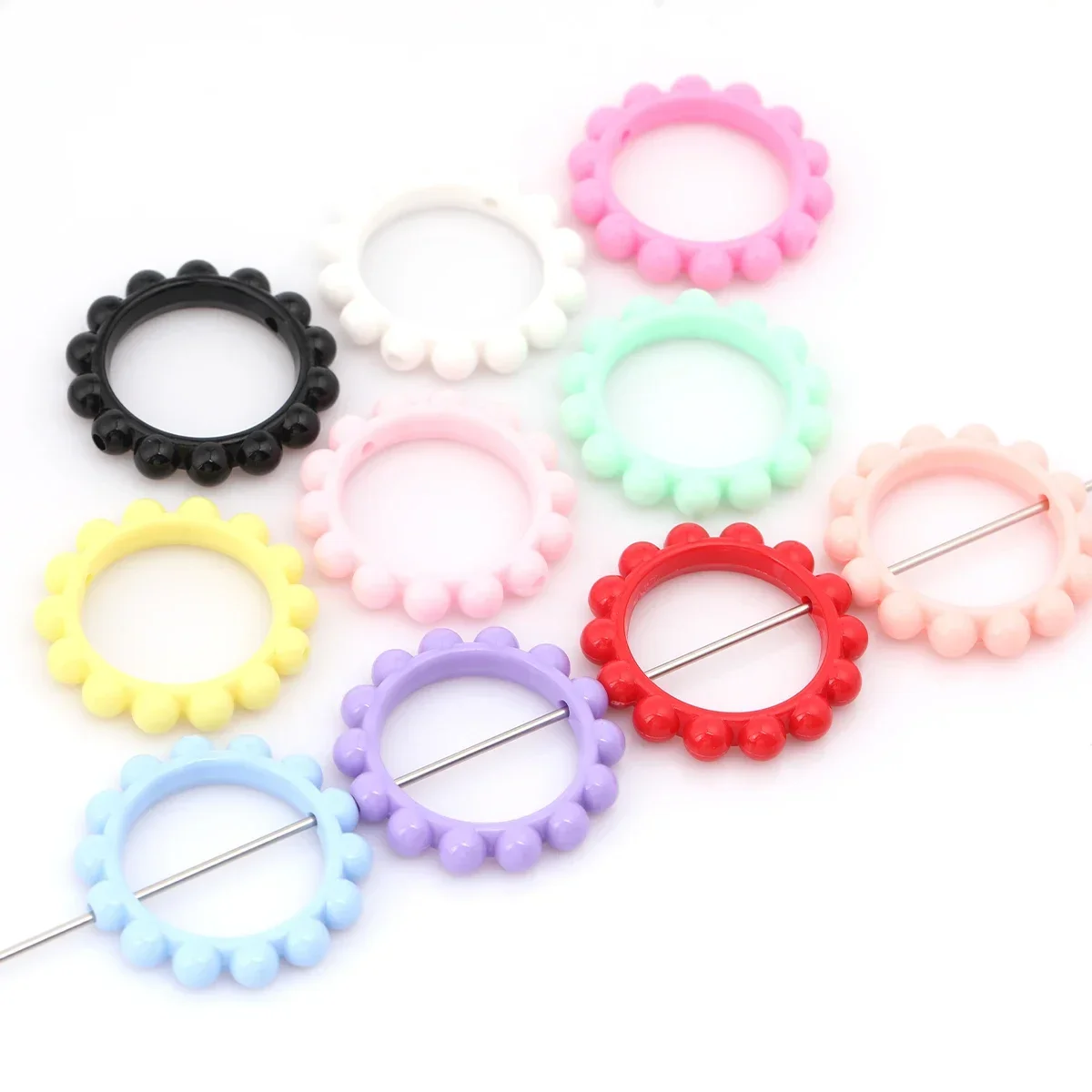 15pcs Random Color Macaron Bubble‑Edge Round Ring Acrylic Spacer Beads,4.2cm,0.25cm Hole,for DIY Jewelry Making