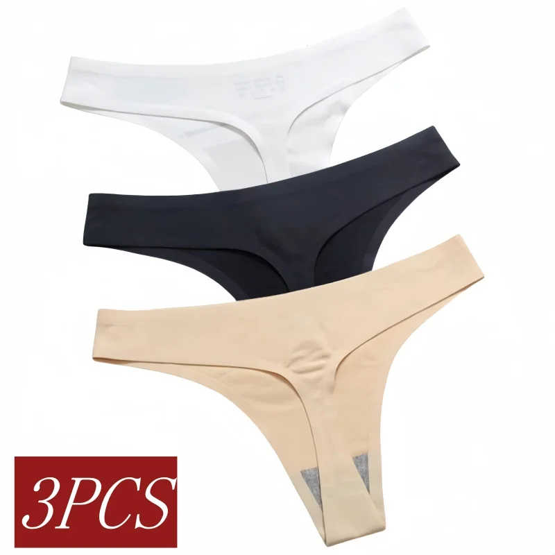 

3Pcs Seamless Panties For Women Ice Silk Underwear Female Bikini G-string Thin Lingerie Soft Sports Thongs Summer Pantys