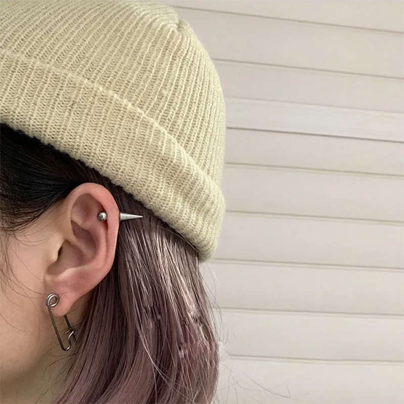 3 Colors Screw-back Pointed Cone Shape Stainless Steel Men Stud Earrings Black Ball Brief Style IP Plated No Fade Allergy Free