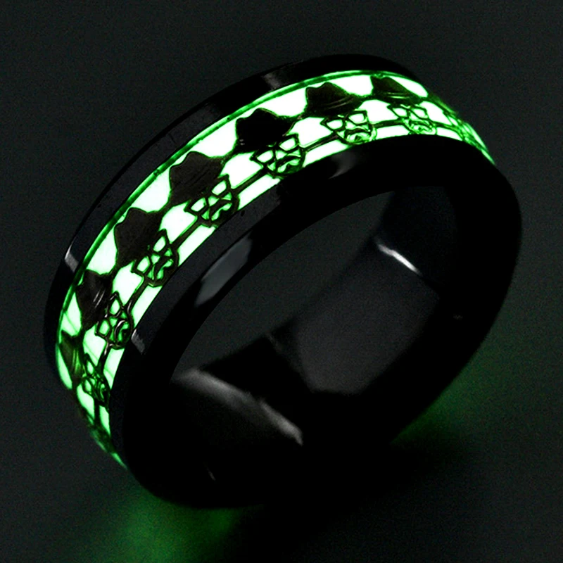 

Fashion Women Punk Skull Luminous Stainless Steel Ring Men Fluorescent Luminous Inlaid Skull With Hat Jewelry Party Gifts