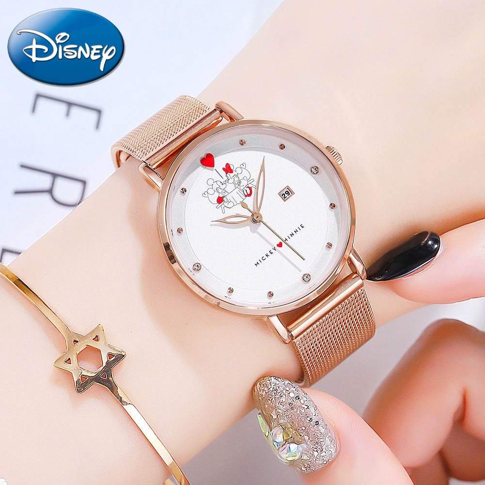 Disney Gift With Box Calendar Belt Fashion Trend Quartz Minnie Love Student Women\'s Watch Clock Relogio Masculino