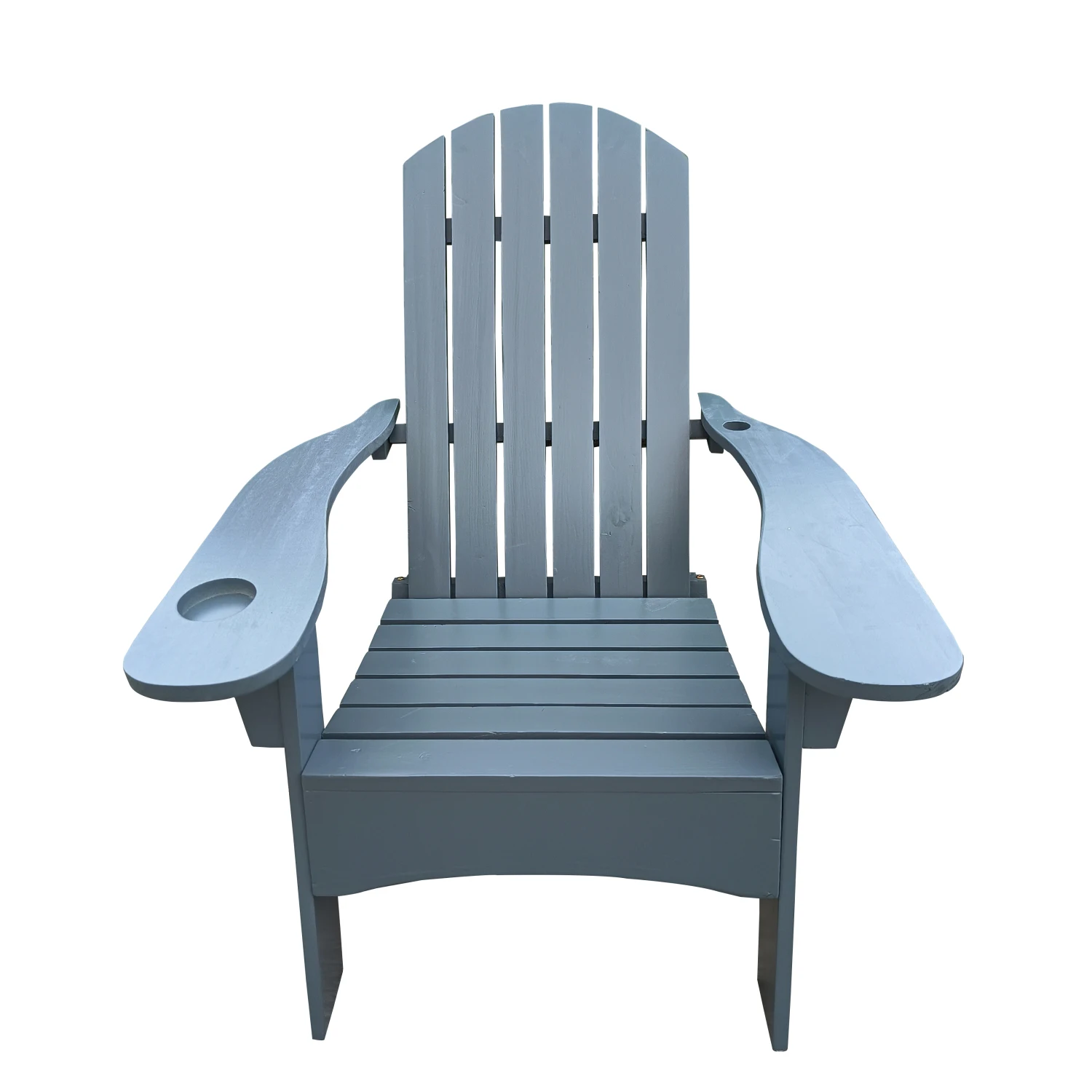 

Outdoor or indoor Wood Adirondack chair with an hole to hold umbrella on the arm ,Gray