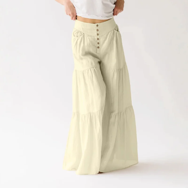 

Women's New Casual Simple Loose Elastic Waist Wide Leg Pants