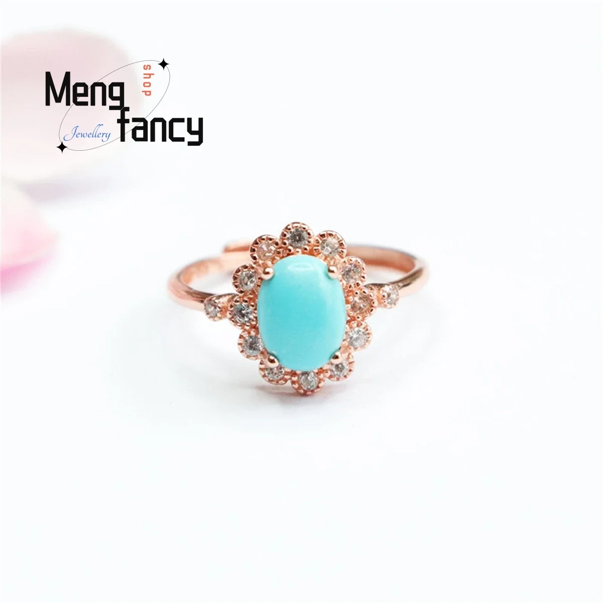 

Natural S925 Silver Inlaid Turquoise Egg Face Ring Simple Generous Fashion Versatile Exquisite Luxury Women Best Selling Jewelry