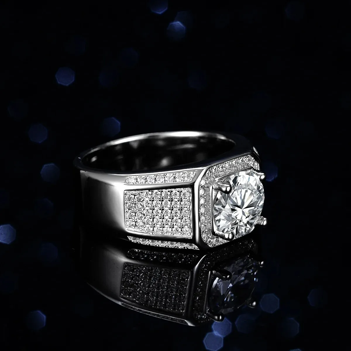 

Kryos Jewelry Men's Solid and Bold Boss Ring - 2 Carat Moissanite, Crafted in PT950 Platinum, Exquisite Diamond Design