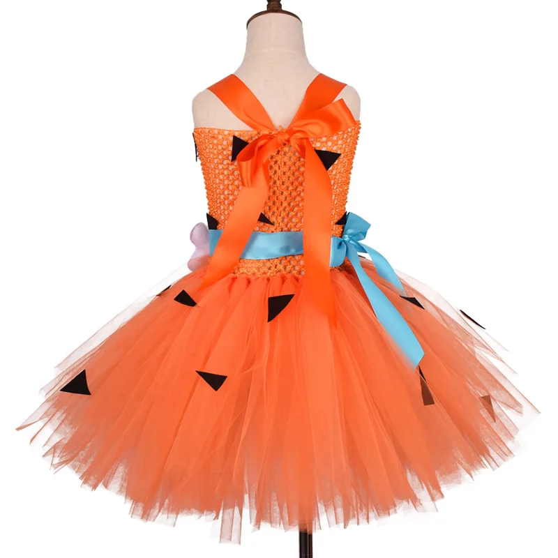 Latest pebbles Flintstones bone costume kids girl Halloween party dresses rode play cartoon tutu dress children Carnival clothes