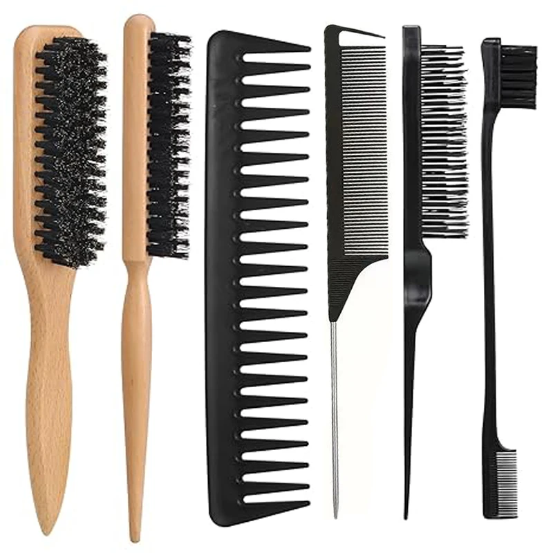 

Boar Bristle Hair Styling Set, Unisex - Smooth Back Combing + Edge Styling + Sectional Hair Straightening