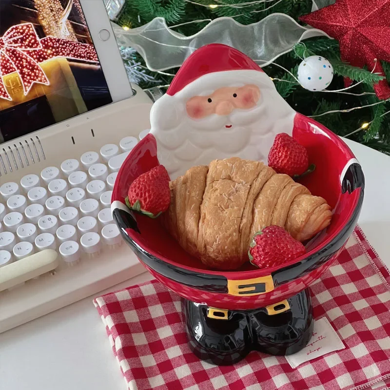 Imagem -04 - Nórdico Papai Noel Tigela de Cerâmica Enfeites Tigela Alta Fruteira Artesanato de Armazenamento Sala de Estar Cozinha Decoração de Natal