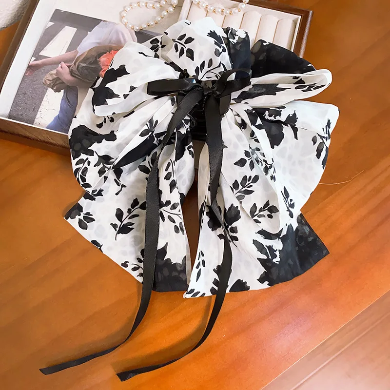 Korea Kleine Gedruckt Haar Klaue Clip Für Frauen Elegante Bogen Haarspange Mädchen Schwarz Krabben Haar Pin Retro Halb Greifen Haarnadel Kopfschmuck – Detail 8