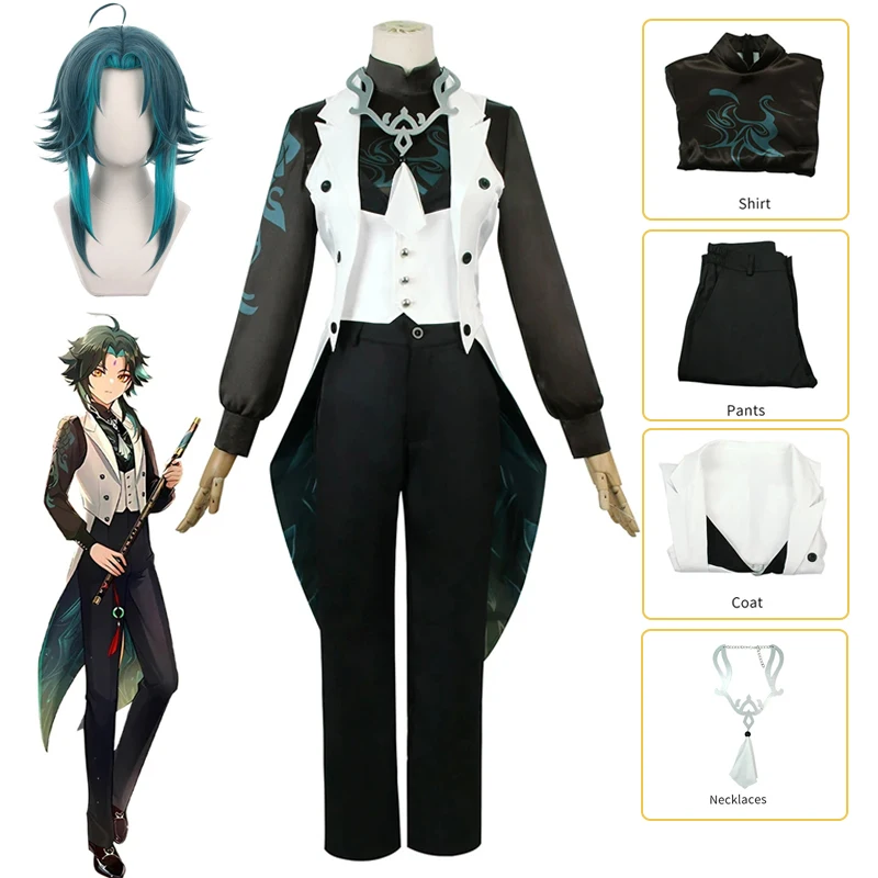 Gioco Anime Genshin Impact Music Concert Xiao Cosplay Costume parrucca camicia pantaloni uniforme Halloween Party outfit per uomo donna