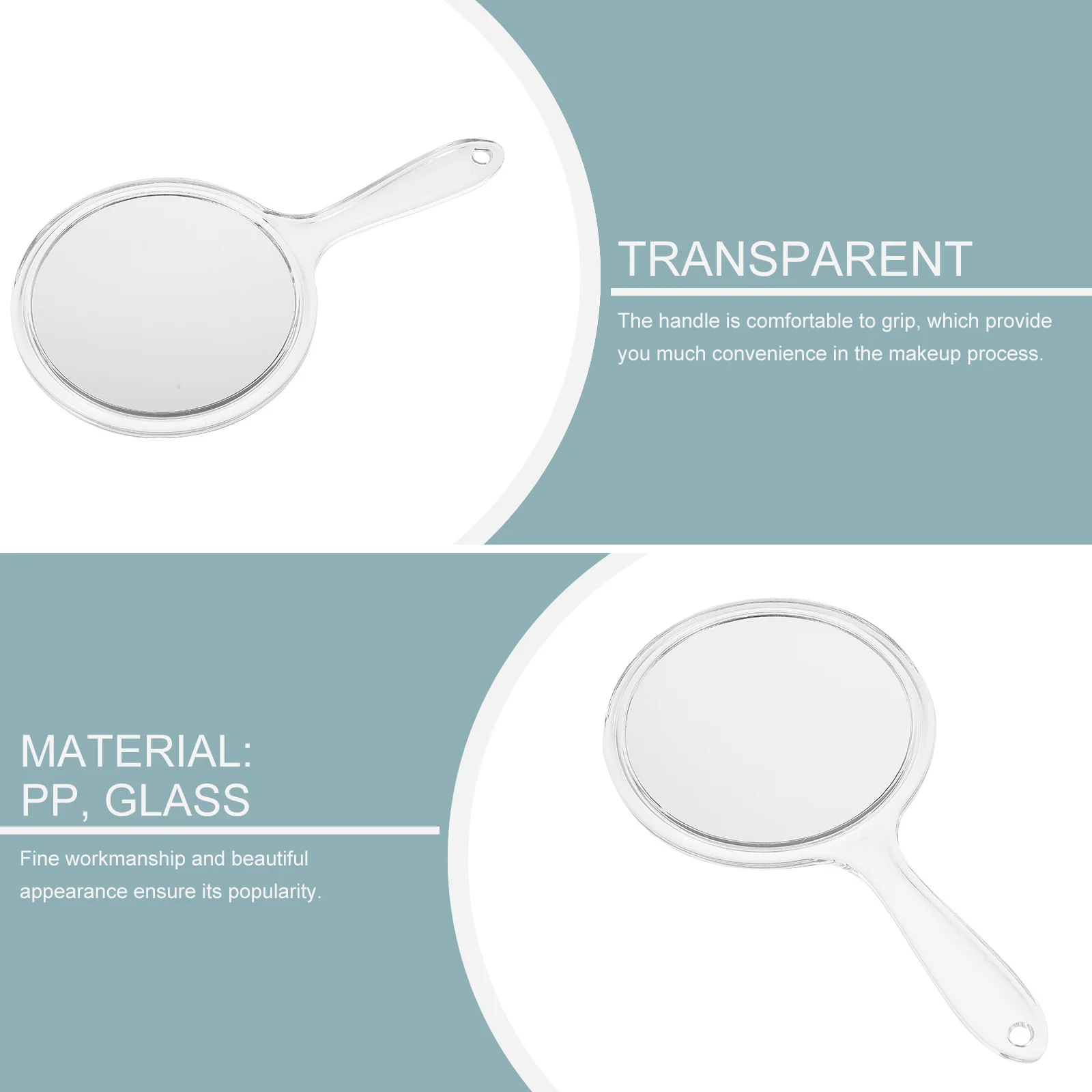 

2 Pcs Makeup Handheld Mirror Double-sided Lightweight Simple Style Plastic Vanity Portable Travel