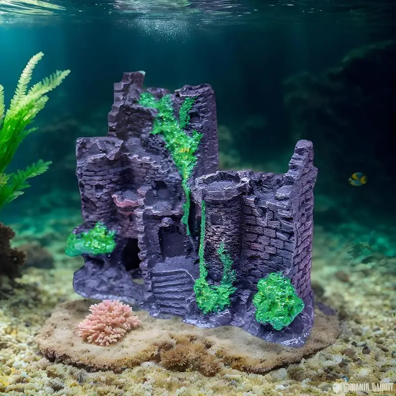 Aquarium Castle Decoration Resin Castle Landscaping Decor Decorative Stone Cave Hide House Realistic Ancient Castle Decoration