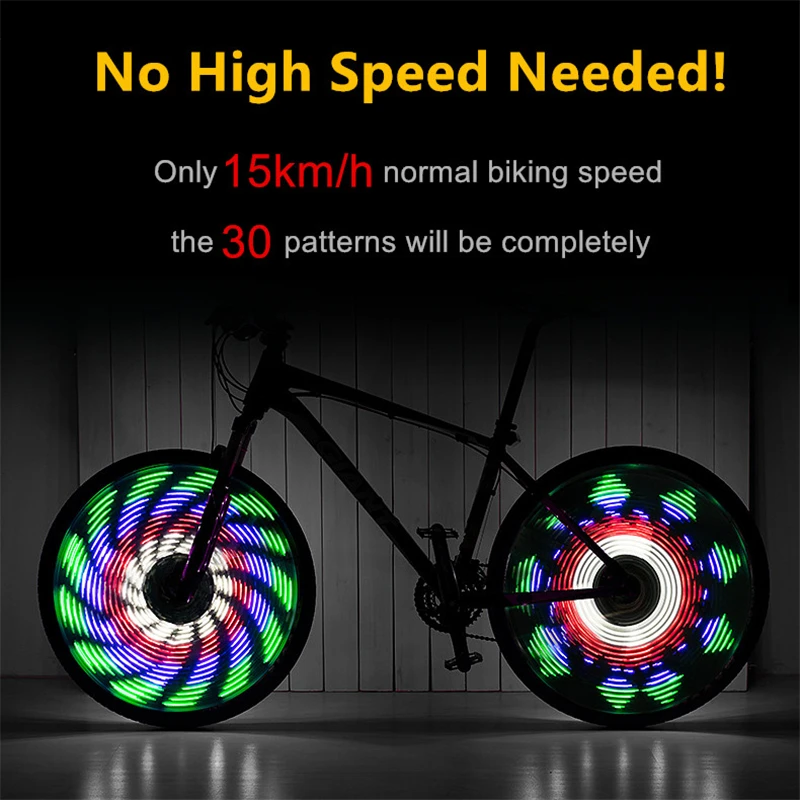 LEADBIKE Waterproof Bike Spoke Light Bicycle Hot Wheel Light 64 LEDs 30 Patterns Double Side Display Cycling Light Accesorios