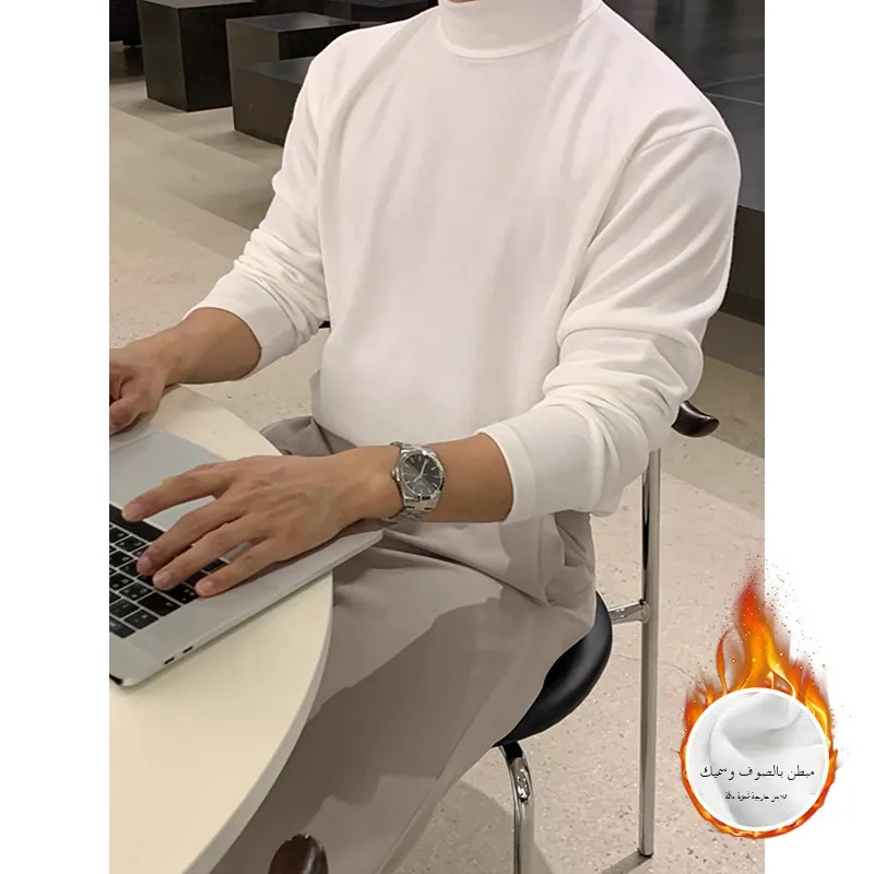 

New 2025 Men's Fce Lined Thermal irt Inner Wear Outer Wear Heavyweight Soft Cotton Long Sve Casual Ne T-irt